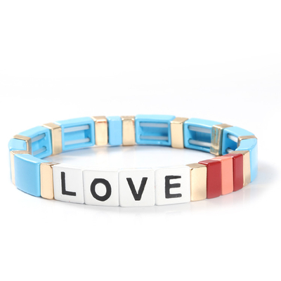 Justierbare Regenbogen-Email-Fliesen-Armband-Liebesbriefe für Geschenk