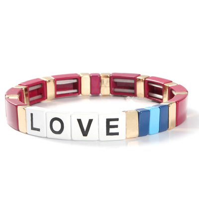 Justierbare Regenbogen-Email-Fliesen-Armband-Liebesbriefe für Geschenk