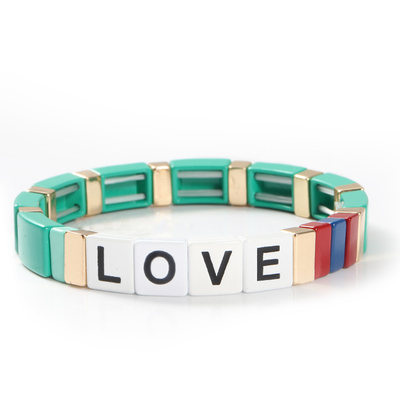 Justierbare Regenbogen-Email-Fliesen-Armband-Liebesbriefe für Geschenk