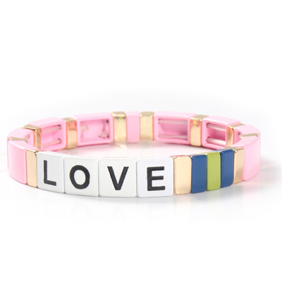 Justierbare Regenbogen-Email-Fliesen-Armband-Liebesbriefe für Geschenk