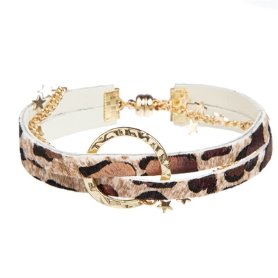 Tierdruck-umsponnene lederne Verpackungs-Armband-Metallperlen für Hip Hop-Mädchen