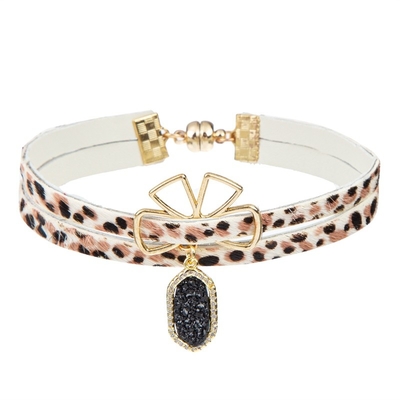 Lederarmband-Leopard-Druck-Anhänger Boho handgemachter für jugendlich Mädchen