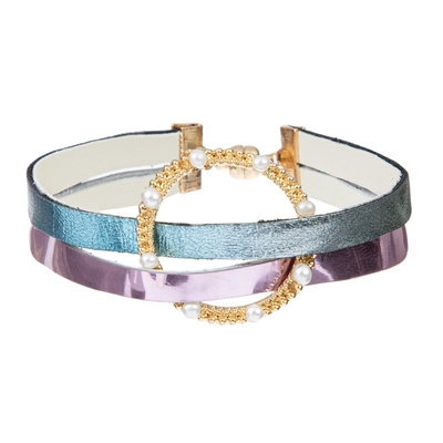 Handgemachtes Lederarmband Soem-ODM, ledernes der Charme-Armband der doppelten metallischen Frauen