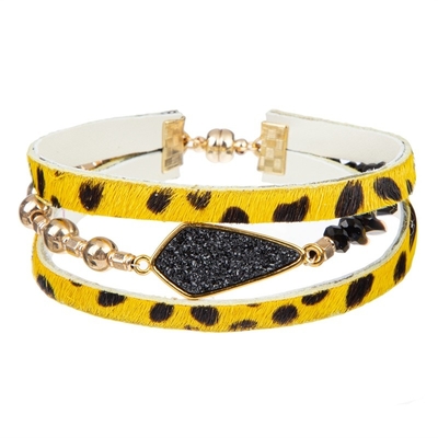 Handgemachtes Lederarmband Druzy, magnetisches Knopf-Leopard-Verpackungs-Armband für Frauen