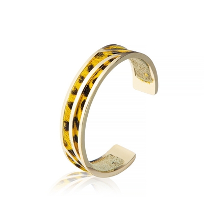 Gold des gelber Leopard-überzog ledernes Stulpen-Armband-14K volles Korn-Lederarmband
