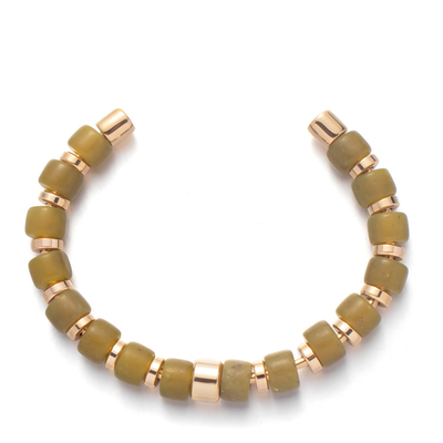 Dunkles Gelbgrün von 304 Edelstahl-Glasperle-Armbändern mit großem Loch