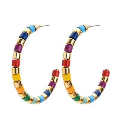 Legierungsperle Email-Band-Ohrringe, 45mm Regenbogen Tila-Perlen-Ohrringe