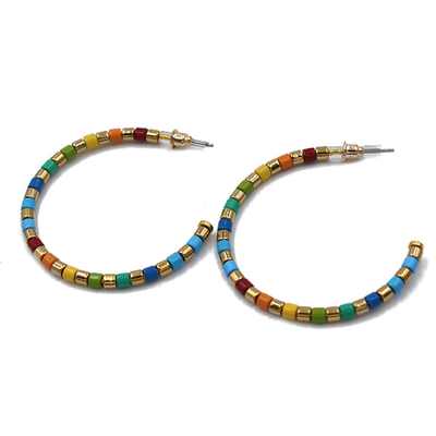 Legierungsperle Email-Band-Ohrringe, 45mm Regenbogen Tila-Perlen-Ohrringe