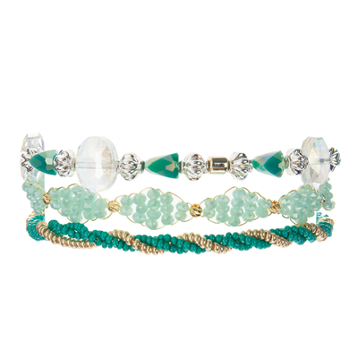 Dehnbare multi perlenbesetzte Armband-Sätze, grüner silberner Samen bördelt Armbänder