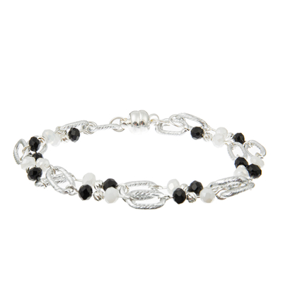 Perlenbesetzte Armbänder des Hämatit-0.7mm stellt Schwarzweiss-Gold mit Silber ein