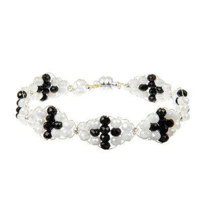 Perlenbesetzte Armbänder des Hämatit-0.7mm stellt Schwarzweiss-Gold mit Silber ein