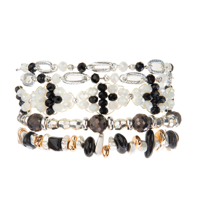 Perlenbesetzte Armbänder des Hämatit-0.7mm stellt Schwarzweiss-Gold mit Silber ein