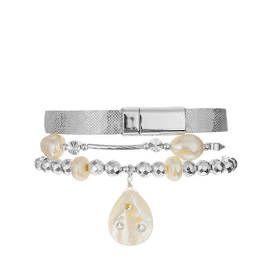 Das perlenbesetzte Armband der glänzenden silbernen Frauen stellte 0.7mm Ausdehnung mit Shell And Hematite ein