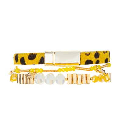 Kc-Schmuckstellte Kristallperlen-Lederarmband Stapel gelbe Leopardsammlung ein