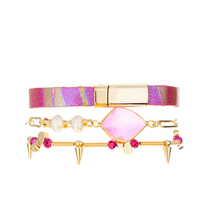 0.7mm stellte klarer elastischer perlenbesetzter Armband-Stapel Pinks ein, Kristallzircon-Material mit Leder zu überziehen