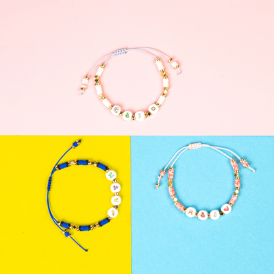 Polymer Clay Beaded Letter Bracelet, 7.4*8mm Alphabet-Perlen-Armbänder