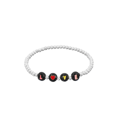 3mm bördelte perlenbesetztes Buchstabe-Armband, Name das Schwarzweiss Armbandgold