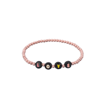 3mm bördelte perlenbesetztes Buchstabe-Armband, Name das Schwarzweiss Armbandgold