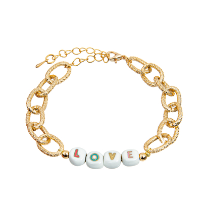 Goldsilber überzogenes perlenbesetztes Buchstabe-Armband Diy 14k mit Hummer-Ende