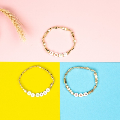 18.5cm nennen elastische Email-Perlen Armband mit dem überzogenen Gold 14k