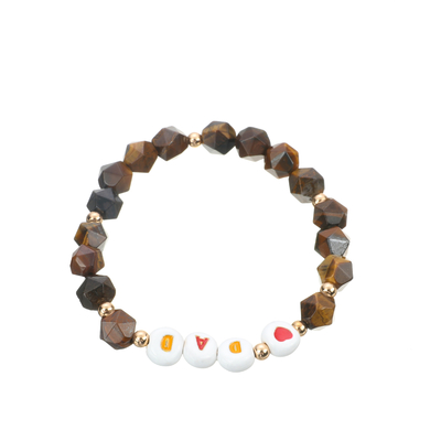 Kc-Schmuck-dehnbares perlenbesetztes Buchstabe-Armband, 8mm gegenübergestellter Tiger Eye Stone Bracelet
