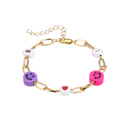 18.5cm perlenbesetztes Buchstabe-Armband, Silikon Smiley Bead Bracelet