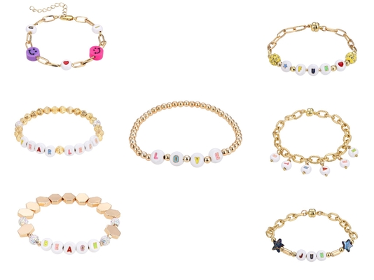 18.5cm perlenbesetztes Buchstabe-Armband, Silikon Smiley Bead Bracelet