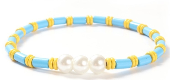 6mm Shell Pearl And Bead Bracelet böhmisches strechy mit veränderbarer Länge Art 18.5cm