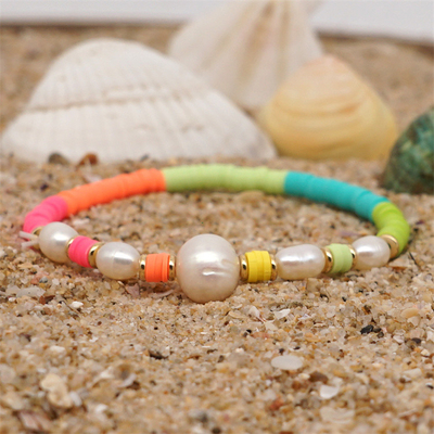 Böhmen-Art-Frischwasserperlen-Armband, Regenbogen Mehrfarbenpolymer Clay Bracelets