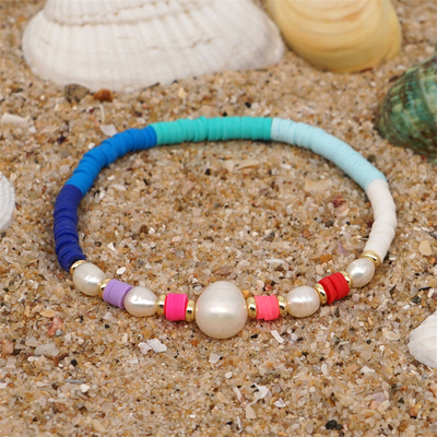 Böhmen-Art-Frischwasserperlen-Armband, Regenbogen Mehrfarbenpolymer Clay Bracelets