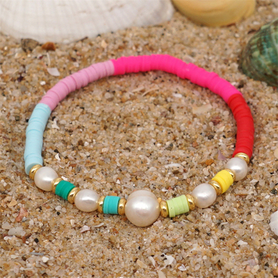 Böhmen-Art-Frischwasserperlen-Armband, Regenbogen Mehrfarbenpolymer Clay Bracelets