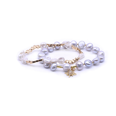 Wirkliches Gold überzog Frischwasserperlen-Armband, 7,25 Zoll Nordstern-Perlen-Armband
