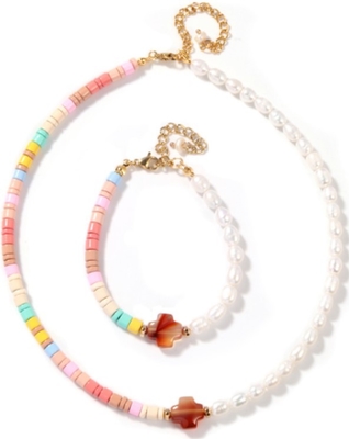 5-6mm färbte Frischwasserperlen-Armband, Regenbogen Email-Perlen-Armband