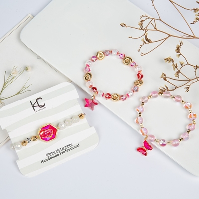 Handgemachte Perlen-Armband-rosa Stern-Schmetterling Harz Druzy für Mädchen