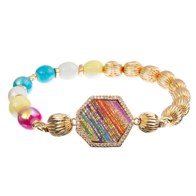 Handgemachtes Lederarmband kc-Schmuck-15g, 8mm Regenbogen-Perlen-Armband