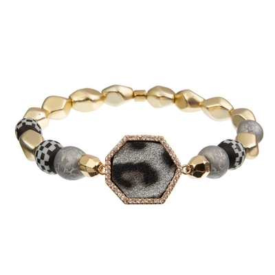 Handcraft dehnbares Messingperlen-Armband 20g Grey Leopard With Gold