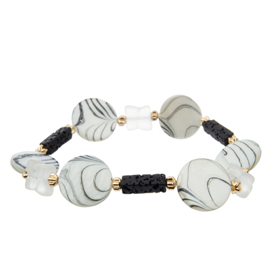 Goldblumen-Distanzscheiben-handgemachte Perlen-Armbänder aufgereiht mit natürlichem Lava Beads