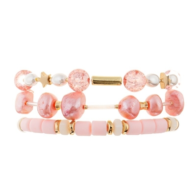 Stapel-Rosa-Farbe Böhmens bördelte multi elastisches Armband für Sommer-Mode