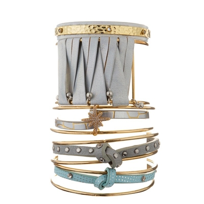 Frauen-Grey Leather Bracelet Hammer Metal-Armband-offener inspirierend Schmuck