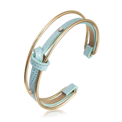 Erschwingliche multi Stapel-Polka Dot Blue Leather Bracelet Gold ohrfeigen mit veränderbarer Länge