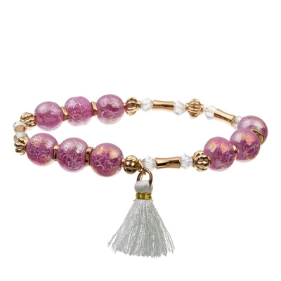 Mädchen-Rosa-Energie-Weinlese-Lederarmband mit handgemachter weißer Quaste