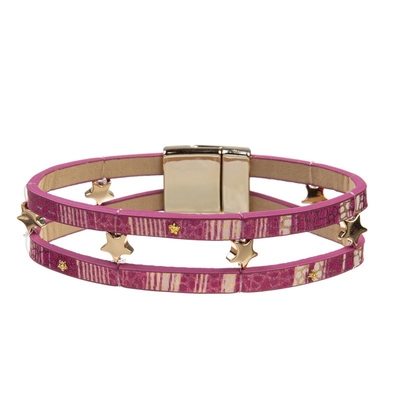 Mädchen-Rosa-Energie-Weinlese-Lederarmband mit handgemachter weißer Quaste