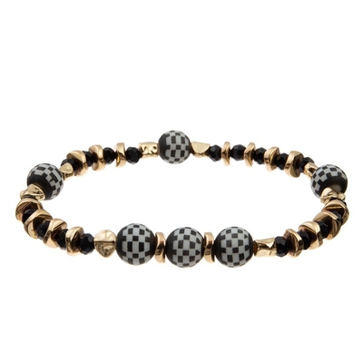 Kühle Punkart-handgemachtes Lederarmband mit Goldkettenschachbrettmuster-Ball