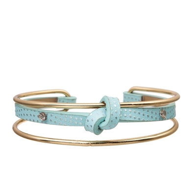 Erschwingliche multi Stapel-Polka Dot Blue Leather Bracelet Gold ohrfeigen mit veränderbarer Länge