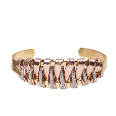 Glänzendes Rosa-wirkliches handgemachtes Lederarmband geflochten in den Doppelfarben mit Messinggold