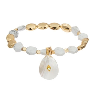 Hexagon-natürliches perlenbesetztes Steinarmband stellte Heilkraft mit Shell Pendant ein