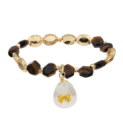 Hexagon-natürliches perlenbesetztes Steinarmband stellte Heilkraft mit Shell Pendant ein