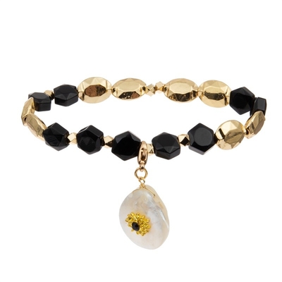 Hexagon-natürliches perlenbesetztes Steinarmband stellte Heilkraft mit Shell Pendant ein