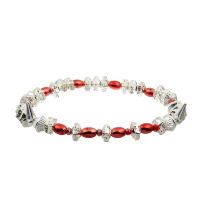Leopard-Druck-Glas-Crystal Charm Bracelet With Red-Silber-Perlen
