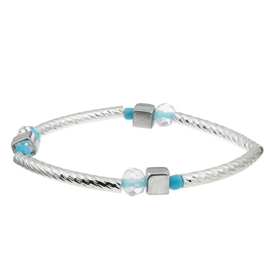 Silberbarren-handgemachte stapelbare Armband-Satz-Gewohnheit mit Crystal Beads